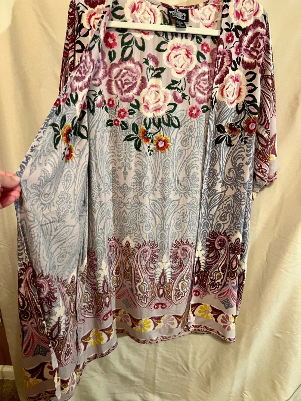 Angie Floral Paisley Kimono Cardigan in Pink, Purple, Yellow, Size L - Picture 4 of 7